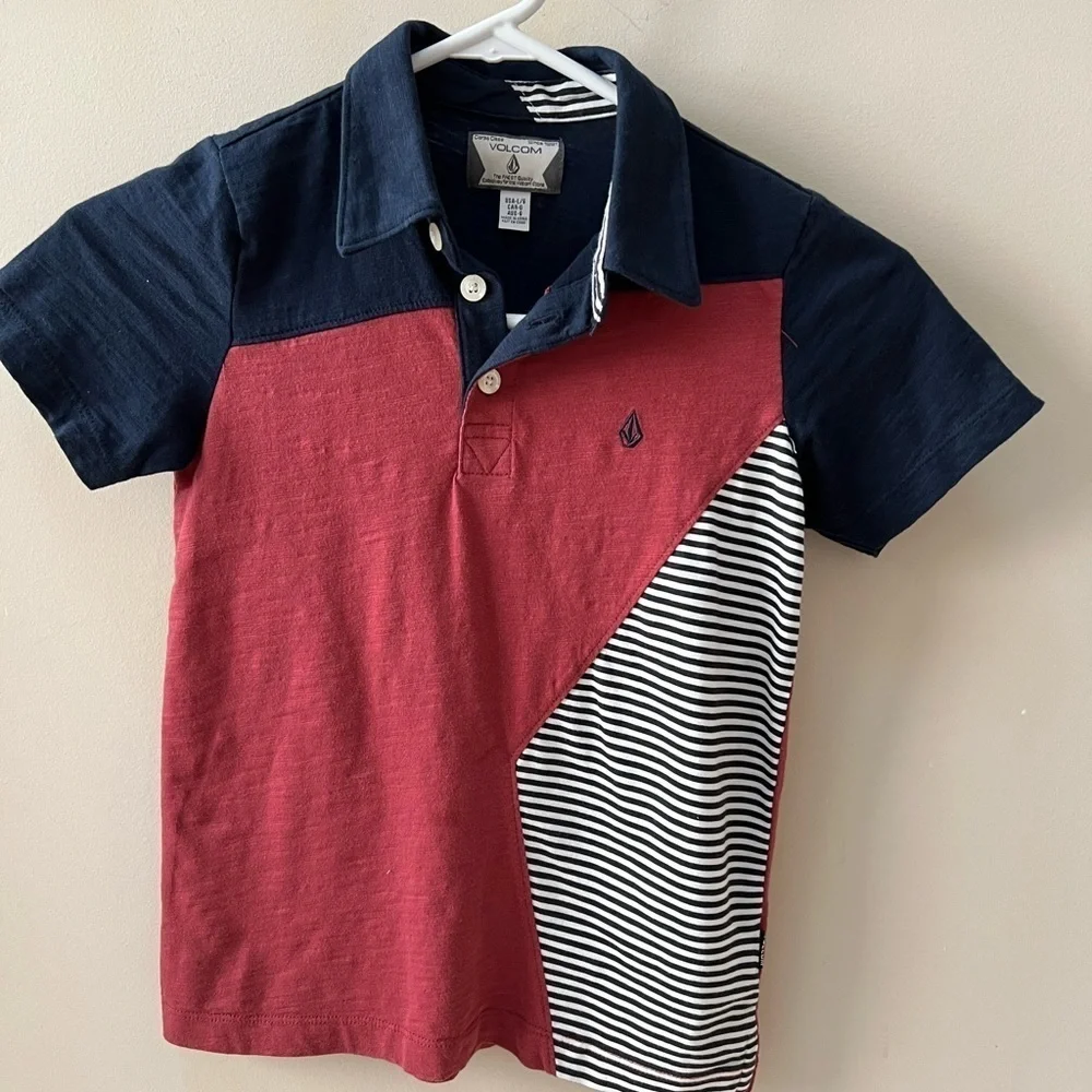 Volcom Blue, Red & White Cotton Polo Shirt size Large